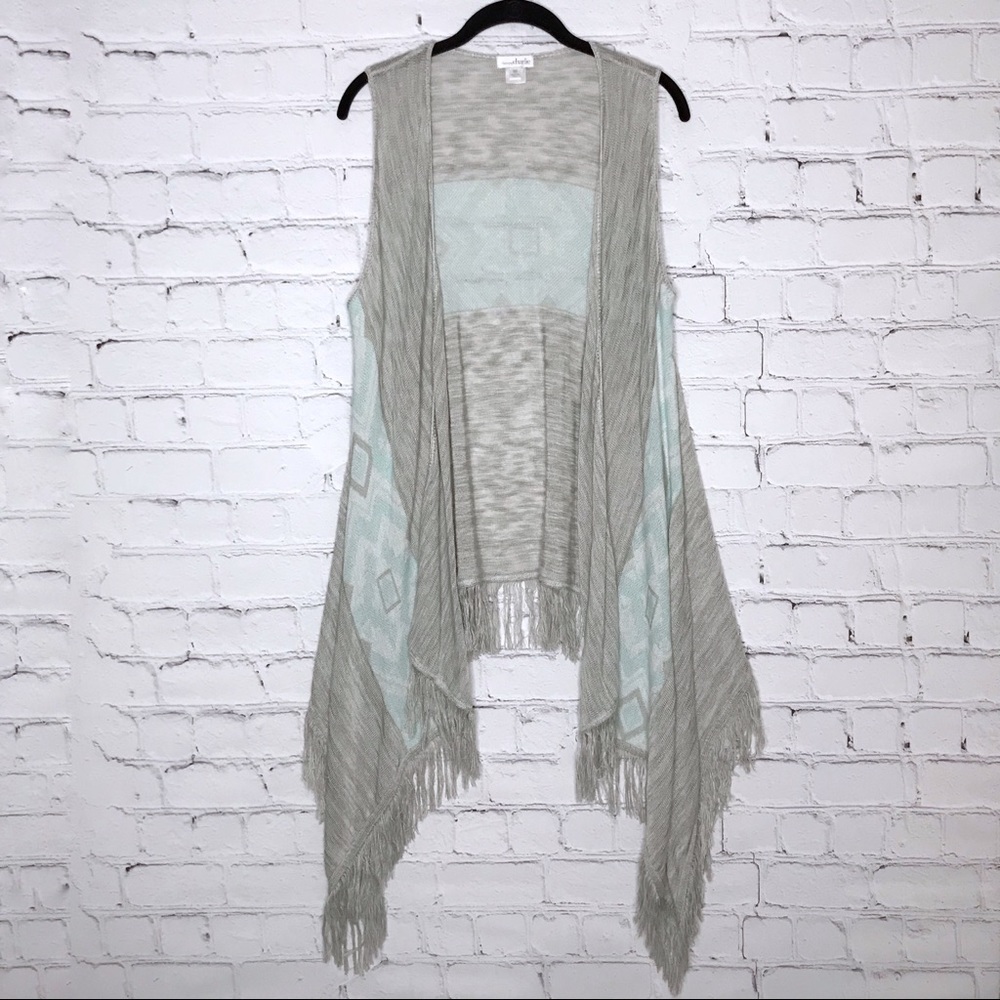 5/$25 🌙 Boho Fringe Vest Gray Aqua